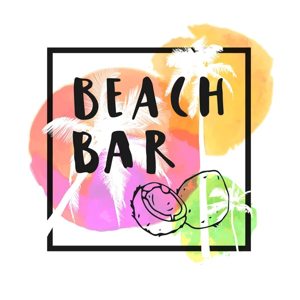 Beach Bar Signe Calligraphie Moderne Avec Noix Coco Dessinées Main — Image vectorielle