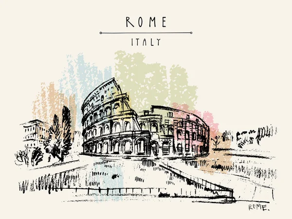 Colisée Colisée Amphithéâtre Flavien Amphithéâtre Rome Italie Europe Croquis Voyage — Image vectorielle