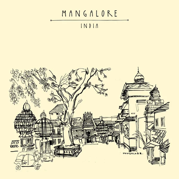 Mangalore Karnataka India Plaza Del Templo Templos Hindúes Cicatrices Navideñas — Vector de stock