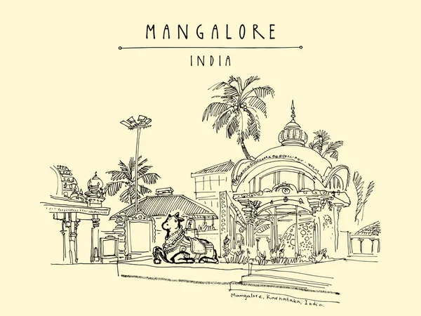 Mangalore Karnataka Indie Svatá Kráva Socha Kudroli Hinduistický Chrám Gokarnanath — Stockový vektor