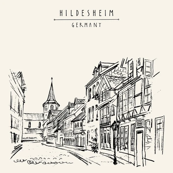 Hildesheim Germany Europe Street Old Town Travel Sketch Fachwerk Timbered — Stock Vector