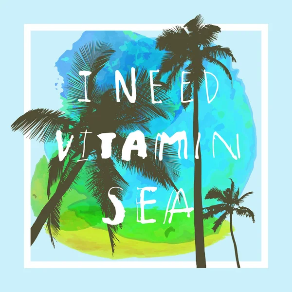 Need Vitamin Sea Affiche Calligraphique Citation Inspirante Sur Fond Plage — Image vectorielle