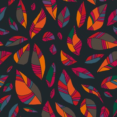 Elle çizilmiş Dikişsiz desen renkli sonbahar yaprakları. Sonbahar illüstrasyon. Parlak canlı yaprak desen yineleyin. Sonsuz doku. Kağıt tasarım kaydırma. Vektör grafik sanatı