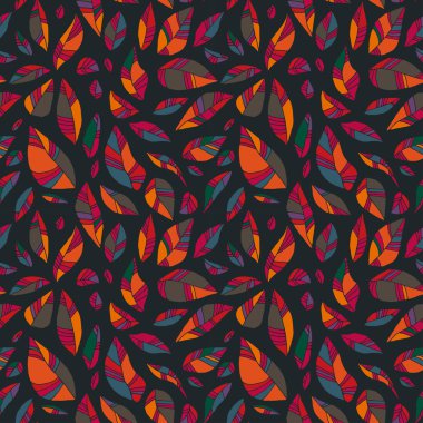 Elle çizilmiş Dikişsiz desen renkli sonbahar yaprakları. Sonbahar illüstrasyon. Parlak canlı yaprak desen yineleyin. Sonsuz doku. Kağıt tasarım kaydırma. Vektör grafik sanatı