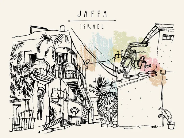 Casa Jaffa Yafo Tel Aviv Israel Grungy Dibujo Pinceles Tinta — Vector de stock