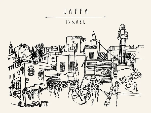 Konstnärliga Illustration Jaffa Yafo Tel Aviv Israel Fyr Hus Och — Stock vektor