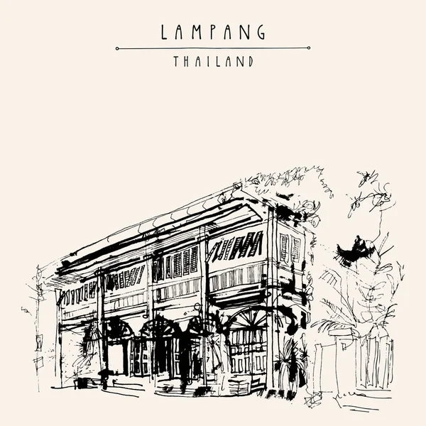 Lampang Nordthailand Ein Altes Hotelgebäude Aus Holz Schöne Traditionelle Thailändische — Stockvektor