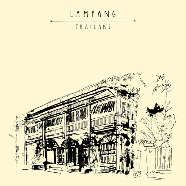 Lampang Northern Thailand Old Wooden Hotel Building Beautiful Traditional Thai — Stock Vector