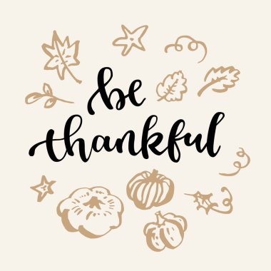 Şükret, modern kaligrafi elle çizilmiş tebrik kartı düşmek