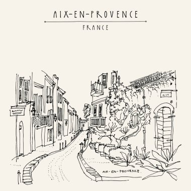 Aix-en-Provence vintage turistik kartpostal, Fransa, Europe antika evleri ile sokak