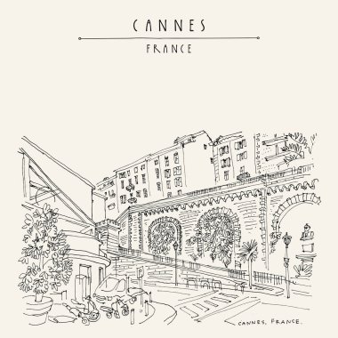 Cannes el çekilmiş vintage turistik kartpostal, Fransa, Avrupa sokakta