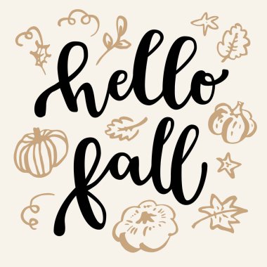 Tebrik kartı sonbahar, sonbahar ve Şükran modern kaligrafi elle çizilmiş Merhaba