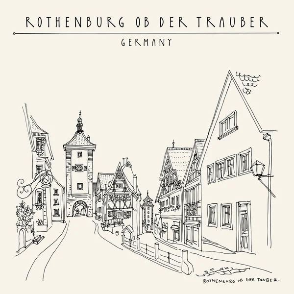 Postal Vintage Con Casas Antiguas Portón Histórico Rothenburg Alemania Europa — Vector de stock