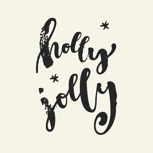 Holly Jolly Cytat Kaligraficzny Życzeniami Christmas Jasnym Tle Ręka Liternictwo — Wektor stockowy