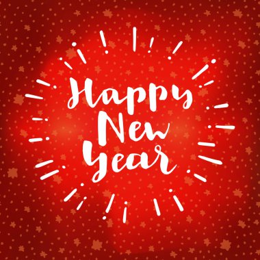 Mutlu yeni yıl kaligrafi tebrik kartı yıldız ile kış gökyüzü arka plan üzerinde.