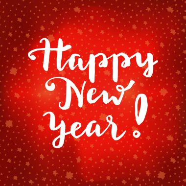 Mutlu yeni yıl kaligrafi tebrik kartı yıldız ile kış gökyüzü arka plan üzerinde.