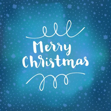 Neşeli Noel teklif kaligrafi tebrik kartı yıldız ile kış gökyüzü arka plan üzerinde