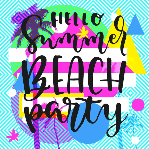 Hallo Sommer Beachparty Moderne Kalligraphie Sommer Design Mit Flachen Palmen — Stockvektor