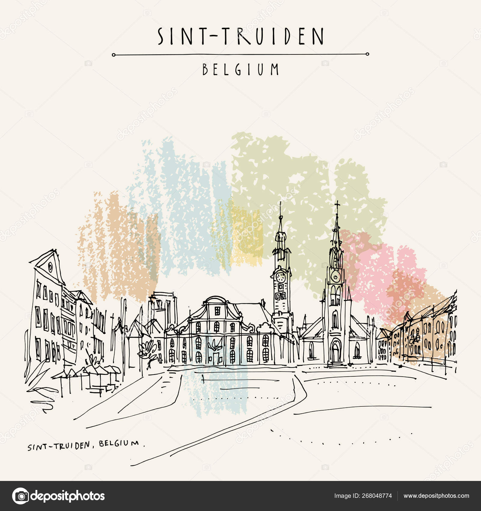 Sint Truiden Belgium Europe Hand Drawn Travel Postcard Travel Sketch Vector Image By C Babayuka Vector Stock 268048774