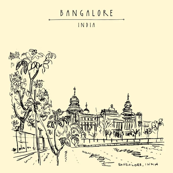 Bangalore Bengaluru Karnataka Indie Budynek Stylu Neo Dravidian Szkic Podróży — Wektor stockowy