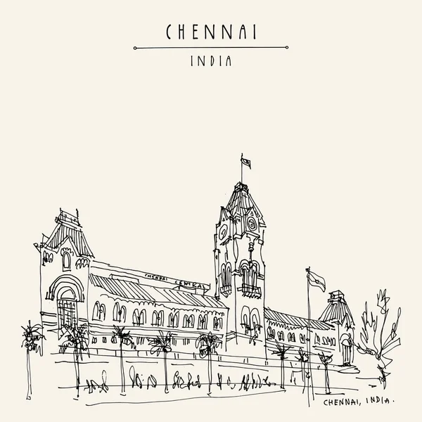 Chennai Madras Tamil Nadu Indie Główny Dworzec Kolejowy Piękne Brytyjskie — Wektor stockowy