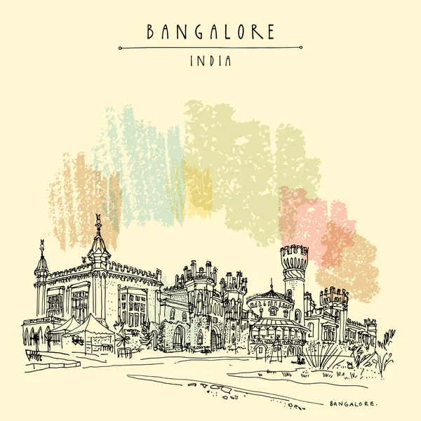 Бангалор Бенгалуру Карнатака Индия Прекрасный Дворец Бангалоре Путевой Скетч Винтажный — стоковый вектор