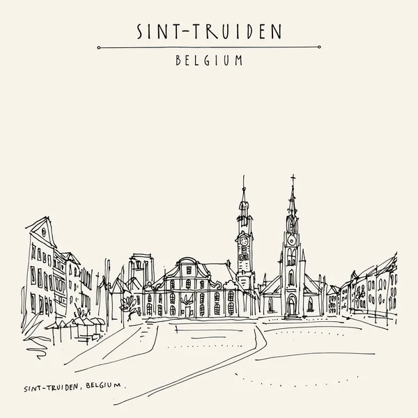 Sint Truiden Belgique Europe Carte Postale Voyage Dessinée Main Croquis — Image vectorielle