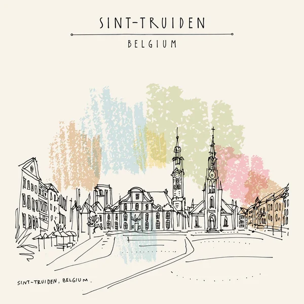 Sint Truiden Belgien Europa Handgezeichnete Reisepostkarte Reiseskizze Handzeichnung Alte Handgezeichnete — Stockvektor