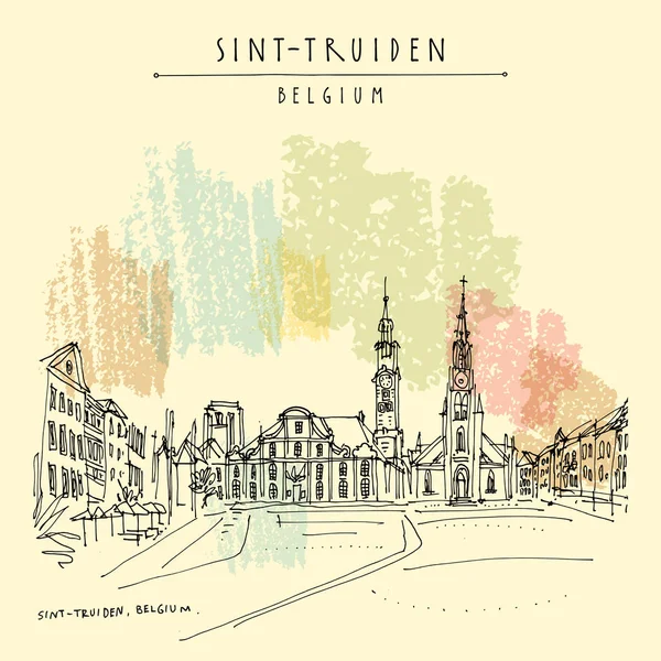 Sint Truiden Belgien Europa Handritad Resevykort Reseskiss Hand Ritning Vintage — Stock vektor