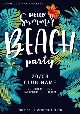 Merhaba yaz Beach Party güzel tropikal Flyer şablon