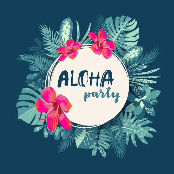 Aloha-Party. Trendy Sommer Vintage Tropen Print mit rundem f — Stockvektor