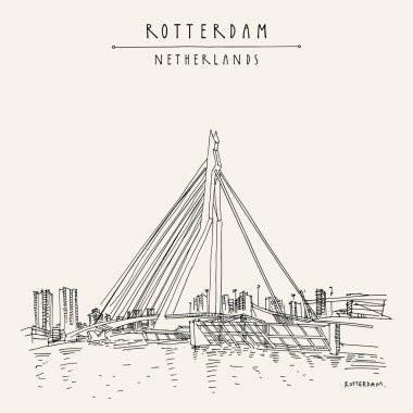 Rotterdam, Hollanda, Hollanda - vintage el çizilmiş kartpostal