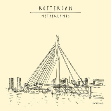 Rotterdam, Hollanda, Hollanda - vintage el çizilmiş kartpostal