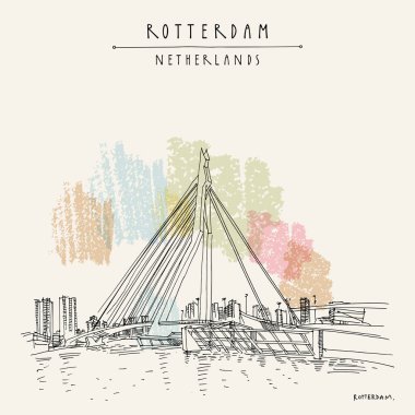 Rotterdam, Hollanda, Hollanda - vintage el çizilmiş kartpostal