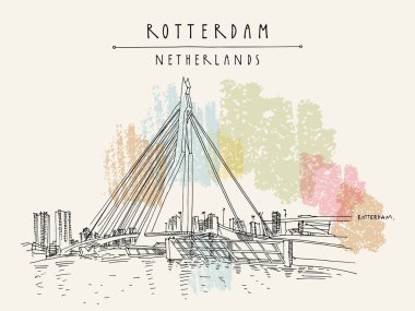 Rotterdam, Hollanda, Hollanda - vintage el çizilmiş kartpostal