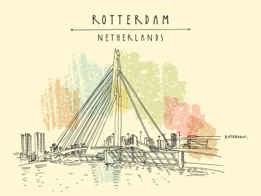 Rotterdam, Hollanda, Hollanda - vintage el çizilmiş kartpostal