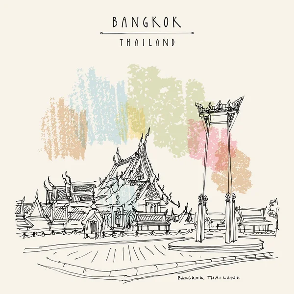 Bangkok, Thaïlande, Asie. Balançoire géante (Sao Ching Cha) et Wat Sut — Image vectorielle