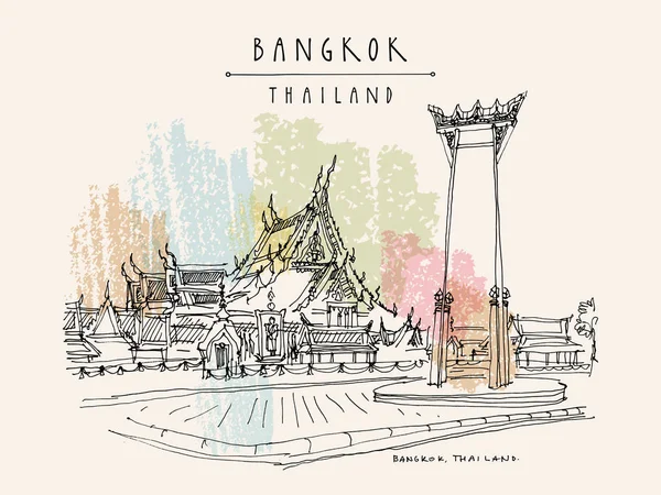 Bangkok, Thailand, Asien. Riesenschaukel (sao ching cha) und wat sut — Stockvektor