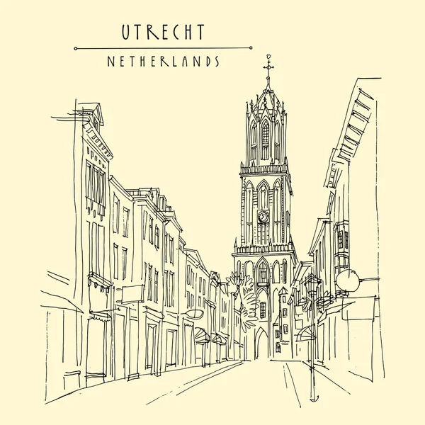 Utrecht, Hollandia, Európa. A Dóm torony (katedrális torony). H — Stock Vector