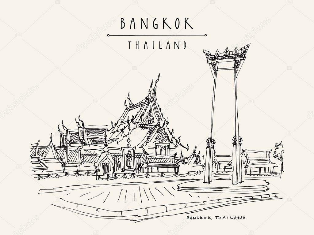 Bangkok, Thailand, Asia. Giant Swing (Sao Ching Cha) and Wat Sut