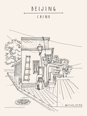 Pekin, Çin, Asya. Hutong bölgesindeki ev. Sokak kavşağı.