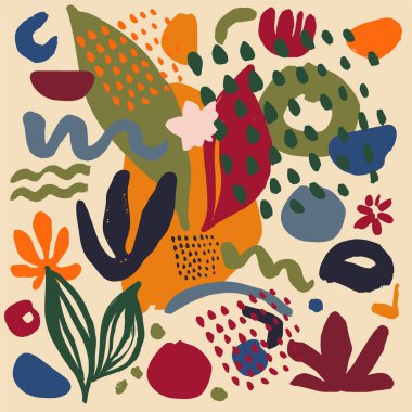 Kolaj tarzı el İskandinav soyut botanik backgro çizilmiş