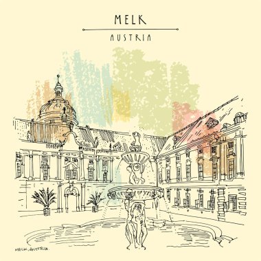 Melk, Aşağı Avusturya. Avusturya, Avrupa. Prelate's Cour'daki Çeşme