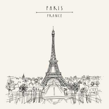  Paris, Fransa, Avrupa. Eyfel Kulesi. R sanatsal el çizimi