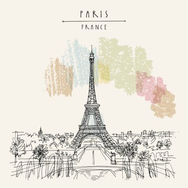 Paris, Fransa, Avrupa. Eyfel Kulesi. R sanatsal el çizimi