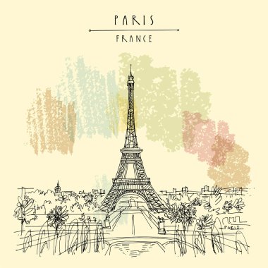  Paris, Fransa, Avrupa. Eyfel Kulesi. R sanatsal el çizimi