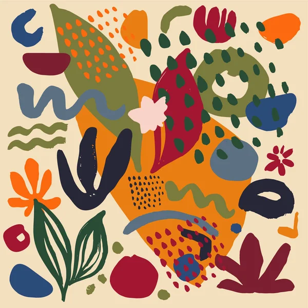Collage style disegnato a mano scandinavo astratto botanico backgro — Vettoriale Stock