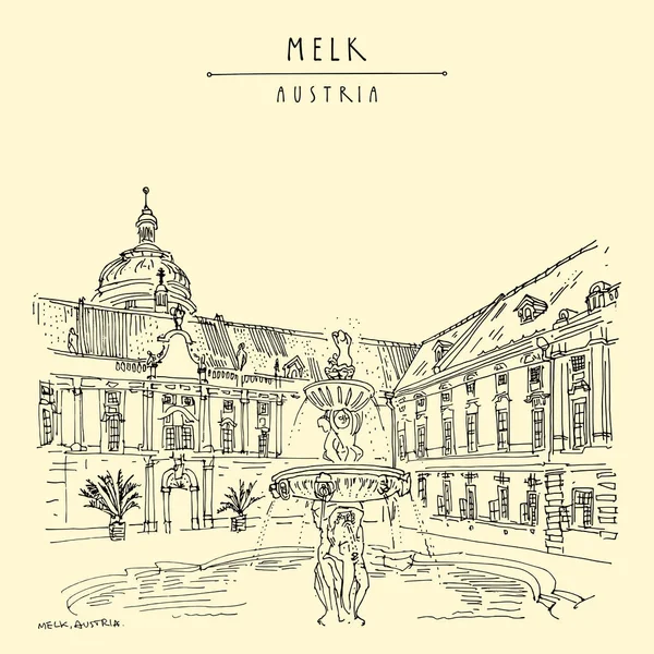 Melk, Baja Austria. Austria, Europa. Fuente en Prelado 's Cour — Vector de stock