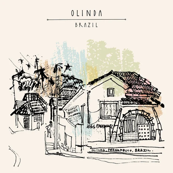 Olinda Brazil vykort — Stock vektor