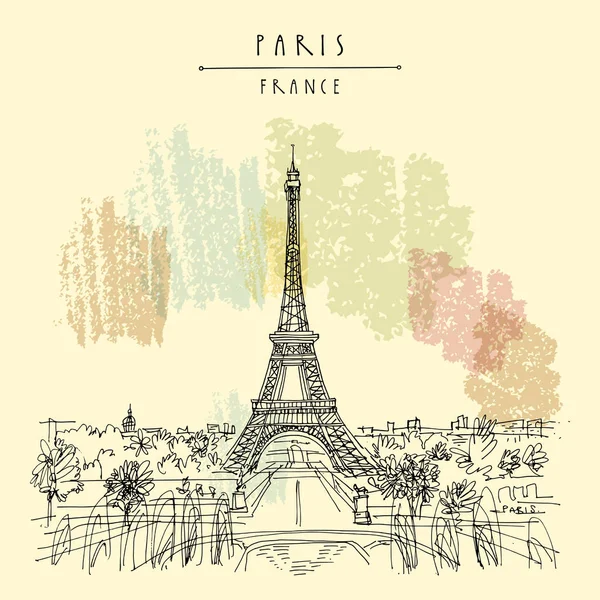 Paříž, Francie, Evropa. Eiffelova věž. Umělecké kreslení v r — Stockový vektor